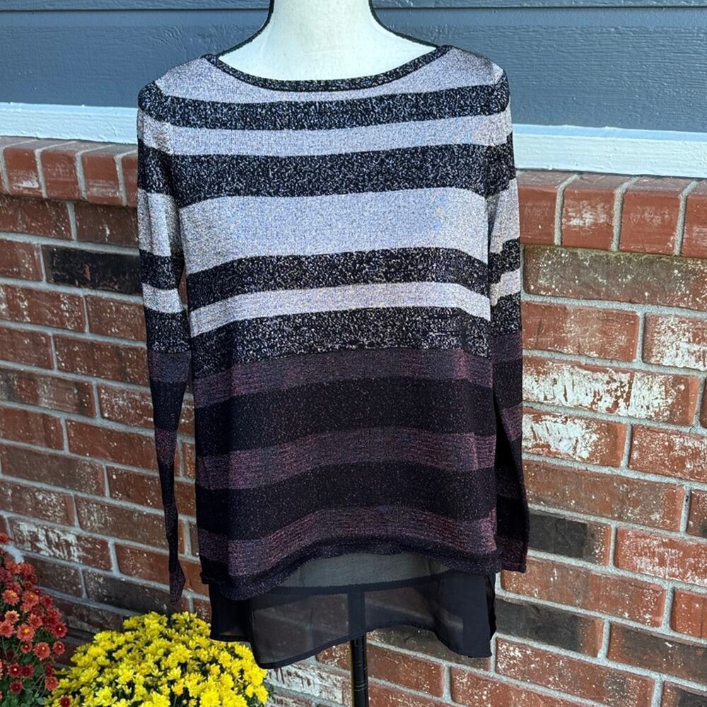 White House Black Market Metallic Striped Mixed Media Sweater Women’s Small